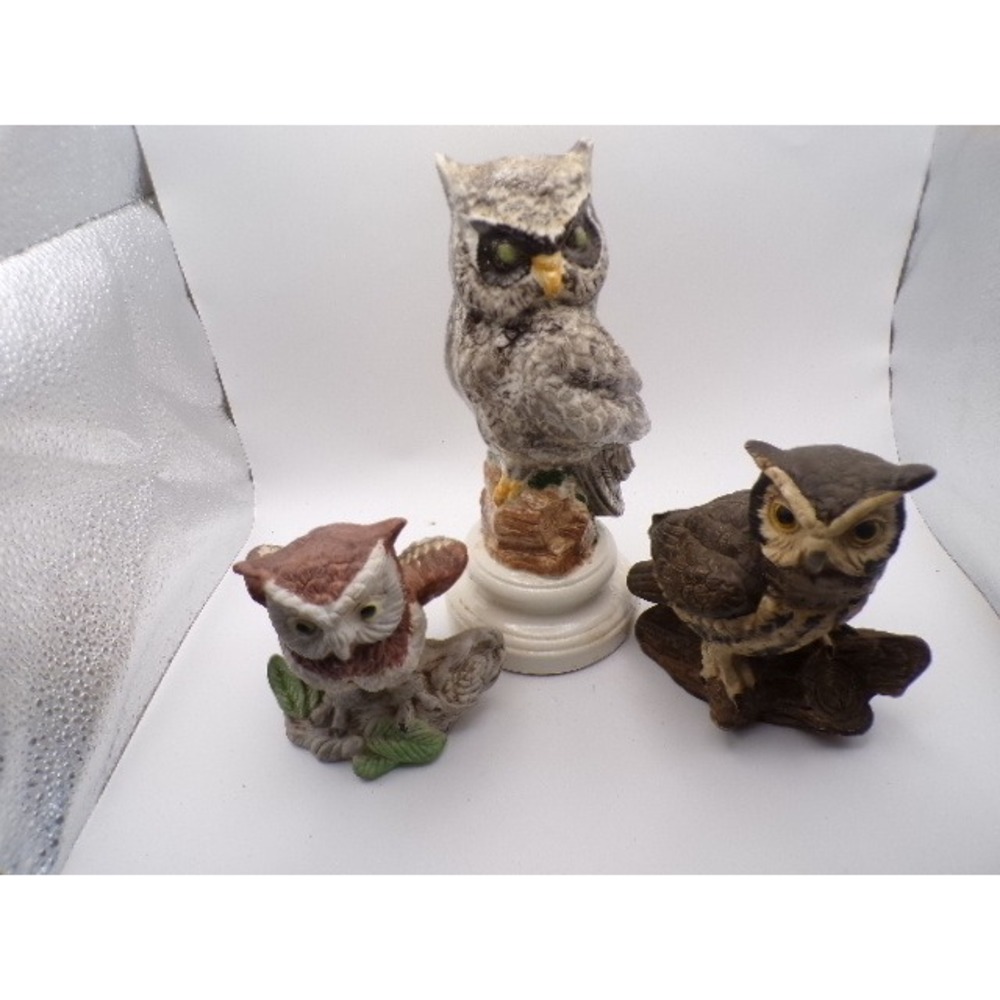 Set of Three Ceramic‎ Owl Figurines Woodland Home Decor Collection